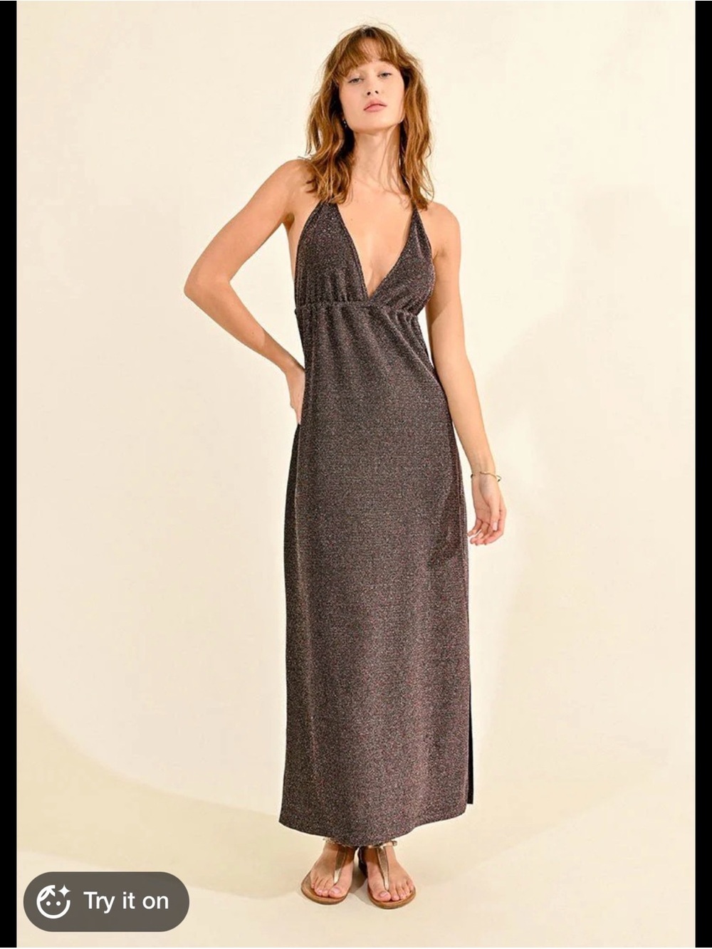 Victoria's Secret Dark Heather Sparkle Halter Maxi Dress